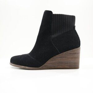 TOMS Sadie Black Leather 3" Wedge Heel Ankle Booties - 8.5